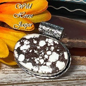 Wild Horse Jasper Pendant Handmade Gemstone Crystal 925 Silver Western New!